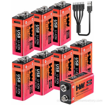 8PCS 9V 5180mWh USB-C dobíjecí lithiová baterie